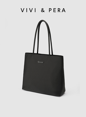 VIVI&PERA 新款黑色尼龙托特包通勤手提单肩包大容量拉链购物袋女