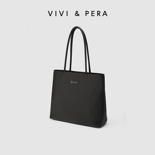 VIVI&PERA 新款黑色尼龙托特包通勤手提单肩包大容量拉链购物袋女