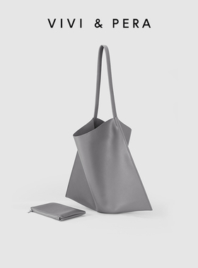 VIVI&PERA 2025新款托特包灰色单肩包包软皮上课大包大容量通勤包
