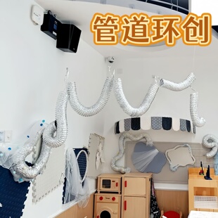 幼儿园工业风环创管道主题墙双层加厚通风管伸缩管创设太空主题