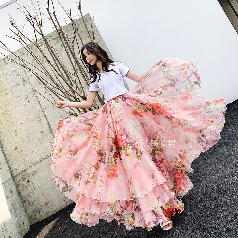 原创设计定制雪纺印花长裙层层长裙三层蛋糕大摆裙半身裙,女装/女士精品,半身裙,淘宝优惠券,粉丝福利购,淘宝优惠卷