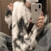 宽松加厚针织衫 oversize 韩版 新款 慵懒撞色水貂绒套头毛衣女春装