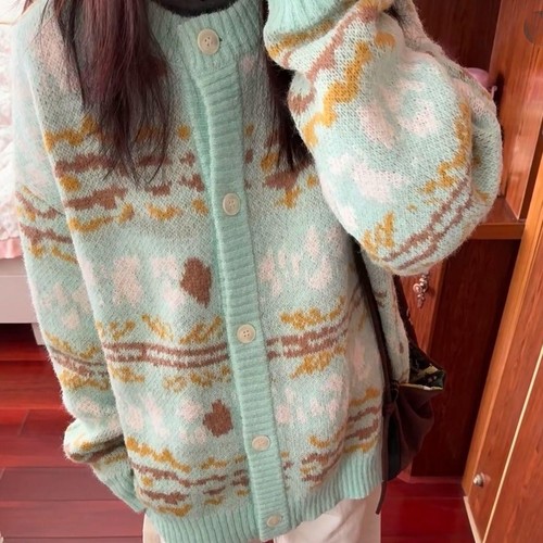 oversize！薄荷绿撞色毛衣开衫