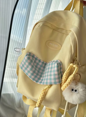 奶黄色！软妹可爱双肩包包女2025秋季新款学生大容量休闲百搭背包