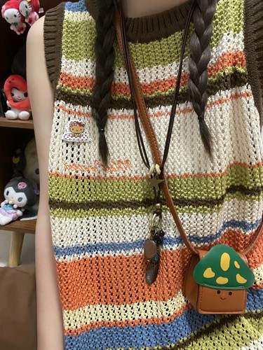 超软糯！撞色条纹镂空针织马甲