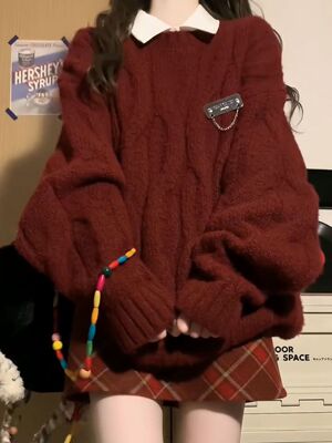 oversize！圆领麻花宽松毛衣