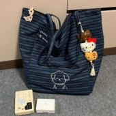 新款 加厚版 韩国条纹双面帆布包女秋季 单肩手提大容量学生托特包