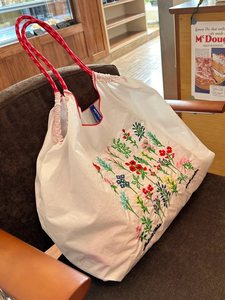 原版！重工刺绣花朵购物袋2024夏季大容量手提环保袋单肩托特包包