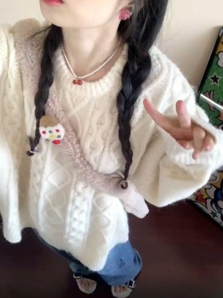 超软糯！慵懒风白色麻花套头毛衣女秋装新款韩版宽松加厚针织上衣