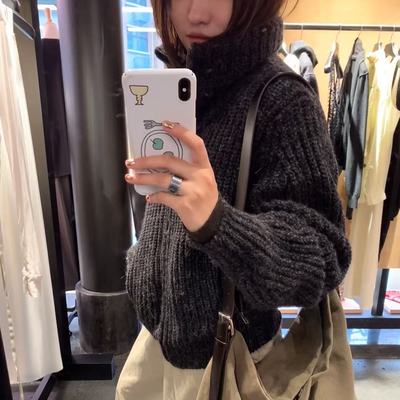 慵懒风高领拉链毛衣开衫