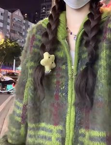 oversize！慵懒风复古拉绒毛衣开衫女外套秋冬新款韩版宽松针织衫