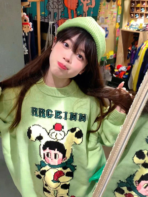 加厚版！圆领卡通提花毛衣