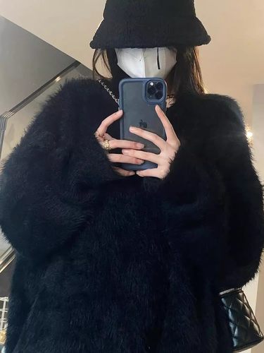 加厚版！慵懒风黑色水貂绒毛衣