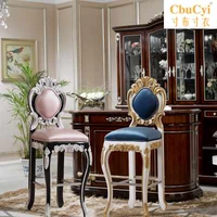 Ghế bar châu Âu nội thất khách sạn quầy bar ghế tân cổ điển thanh phân gỗ rắn ghế cao câu lạc bộ KTV quầy lễ tân - Giải trí / Bar / KTV ghế quầy bar có lưng tựa