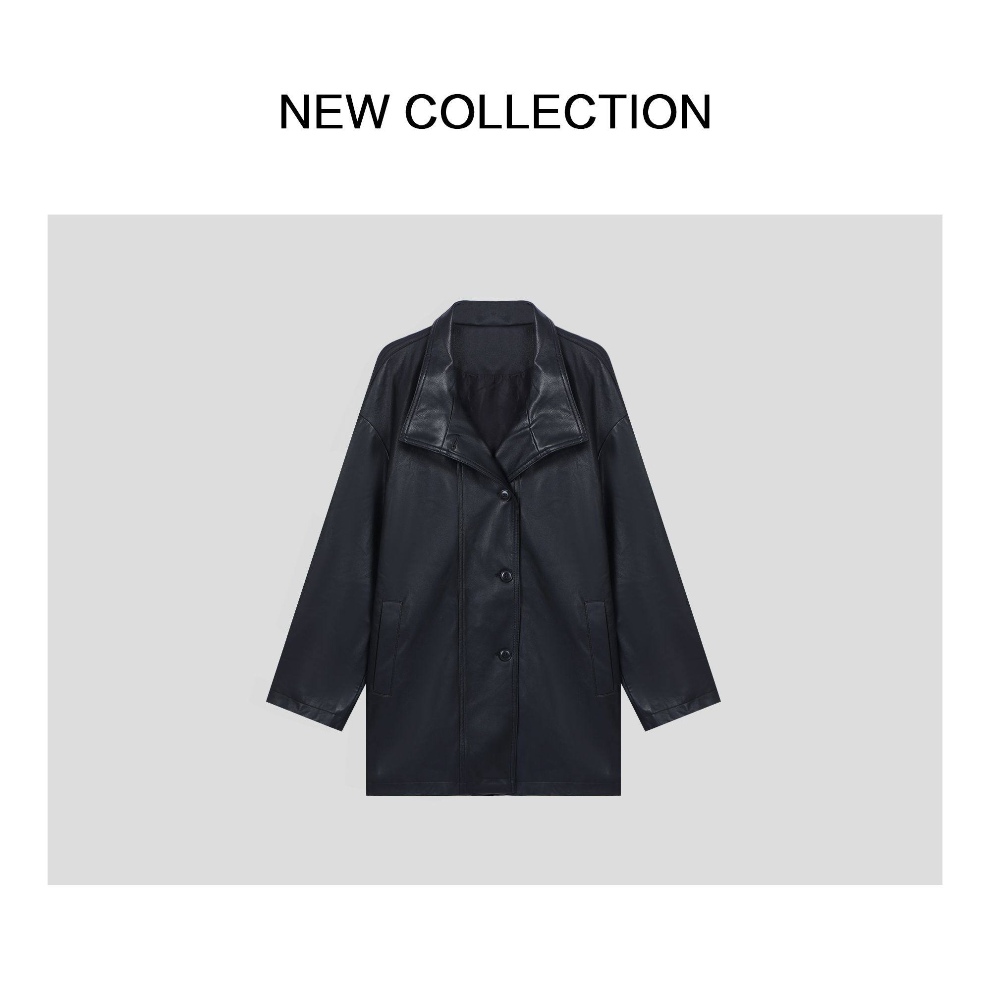 F1538006黑色翻领中长款风衣-8006