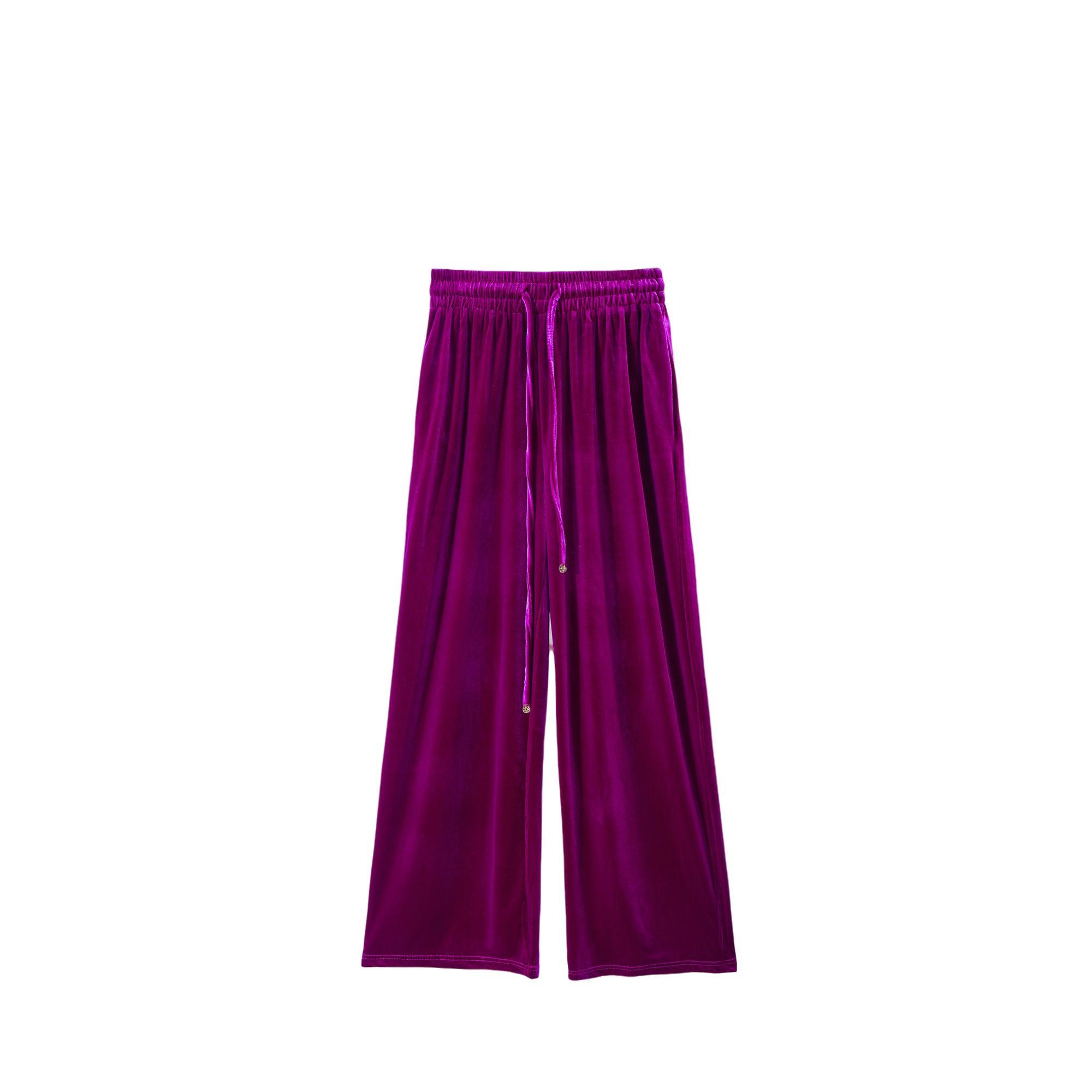 K7350760H阔腿裤丝绒后面垂感国风松紧腰休闲裤-0760