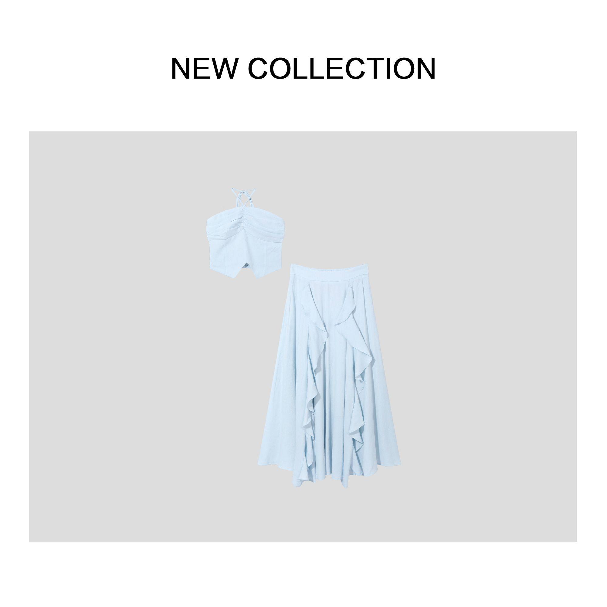 D1528216B吊带气质抹胸上衣+半长裙套装-8216入秋