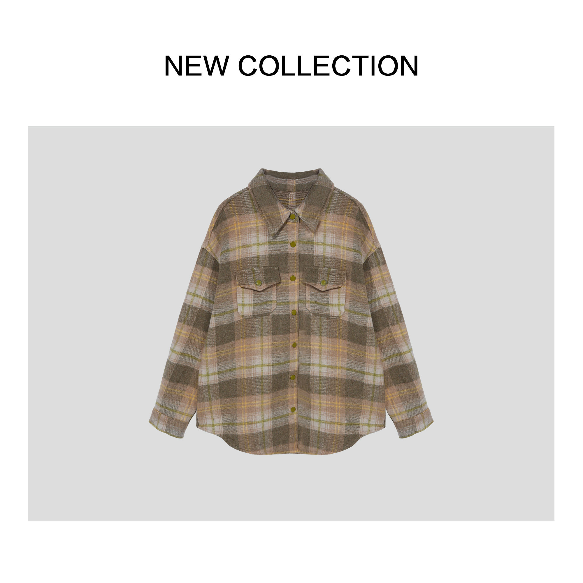 休闲复古风中厚款格子长袖衬衫 C1F58006-58006