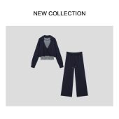 套装 依尚街区假两件条纹上衣 舒适长裤 D3538035