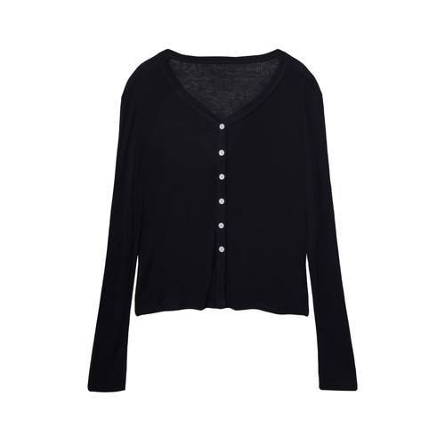 女士百搭黑色V领开衫 W7F19580H