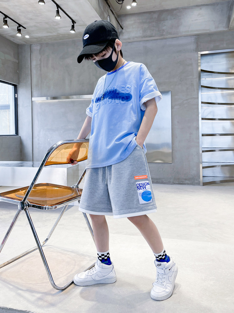 大童运动套装夏季兄弟装双胞胎五六七八十岁男孩潮流酷帅短袖衣服