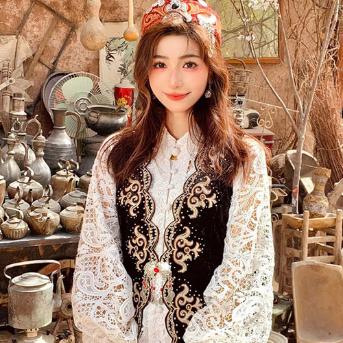 少数民族2023蕾丝刺绣写真服饰