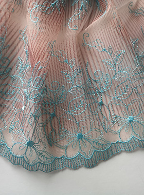 1.1米起精致绿色刺绣双边网纱花边服装娃衣手工diy辅料宽24cm蕾丝