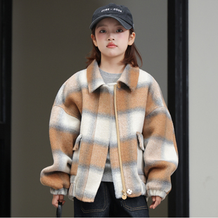 儿童羊毛双面呢子外套秋冬新款女童双面羊绒大衣短款羊毛上衣男童