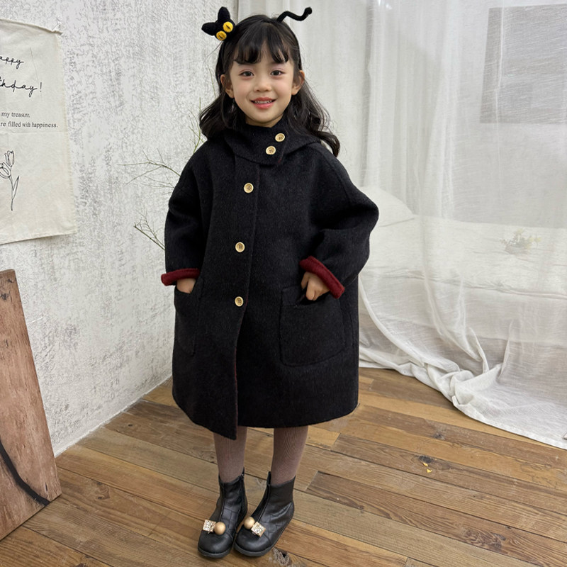 女童大衣儿童双面羊绒外套男童羊毛呢子宝宝秋冬加厚高级感两面穿