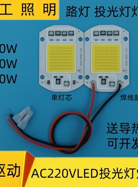 AC220V免驱动投光灯灯芯片20w30W50Wled集成灯珠光源工矿路灯灯板