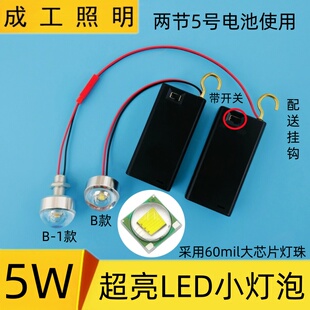 超亮5Wled灯泡两节5号电池3V灯笼灯手工创意模型应急带开关小夜灯