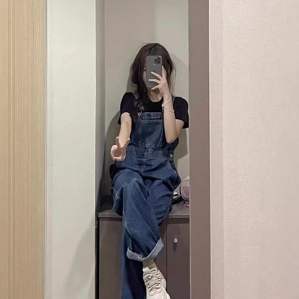 奶fufu牛仔背带裤女2025新款秋冬设计感阔腿裤