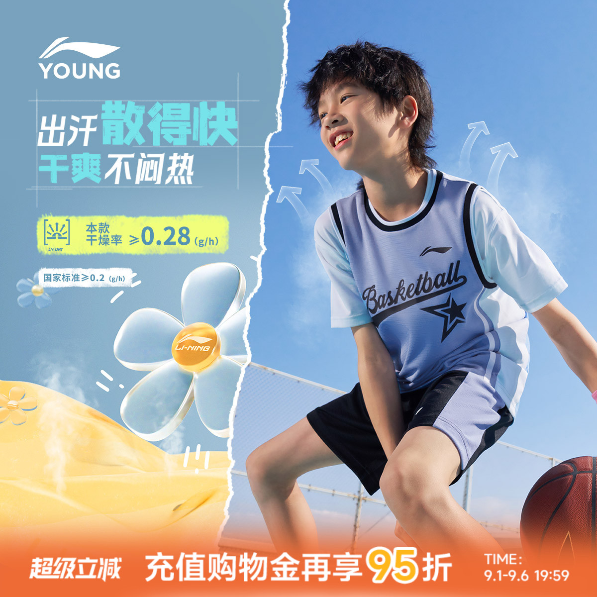 2件|李宁儿童速干凉感篮球服图片