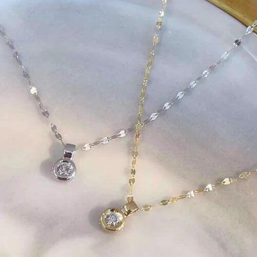 香港珠宝展18K金女镶嵌5分天然南非高品质钻石项链真金真钻送证书