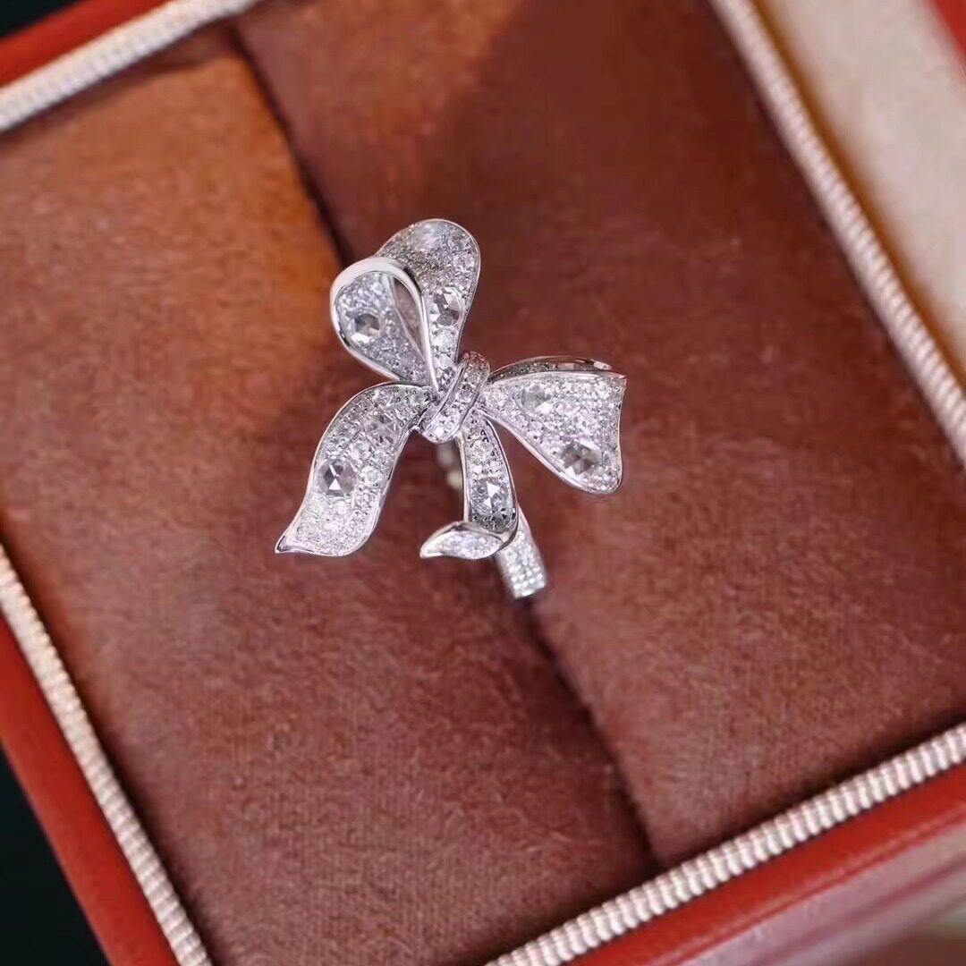 18K金女镶 0.75克拉天然南非高品质钻石蝴蝶结戒指真金真钻送证书