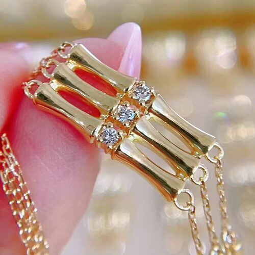 18K金女镶嵌 0.25克拉天然南非高品质钻石竹节手链真金真钻送证书