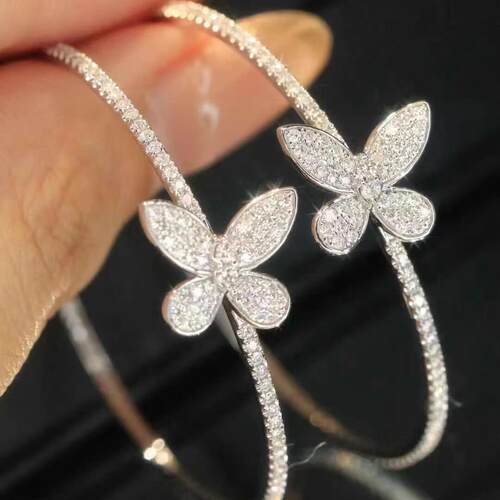 18K白金女镶嵌1克拉天然南非高品质钻石蝴蝶大耳圈真金真钻送证书