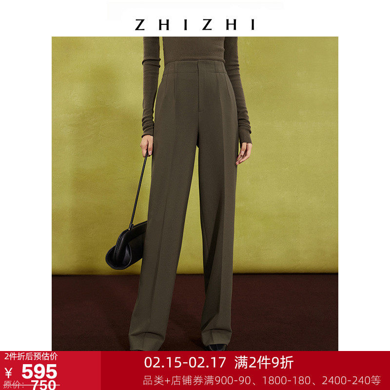 ZHIZHI致知 醉思 阔腿裤女休闲裤2021冬季新款黑色宽松_恒温绒感