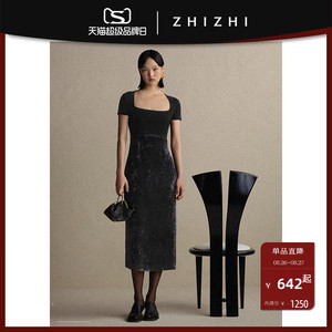 致知ZHIZHI 雨淋玲 法式连衣裙女秋新款气质针梭拼_冰花绒
