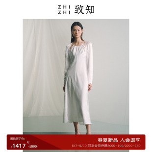 连衣裙女2024春季 致知ZHIZHI 气质法式 醋酸白色礼服裙 画楼春 新款