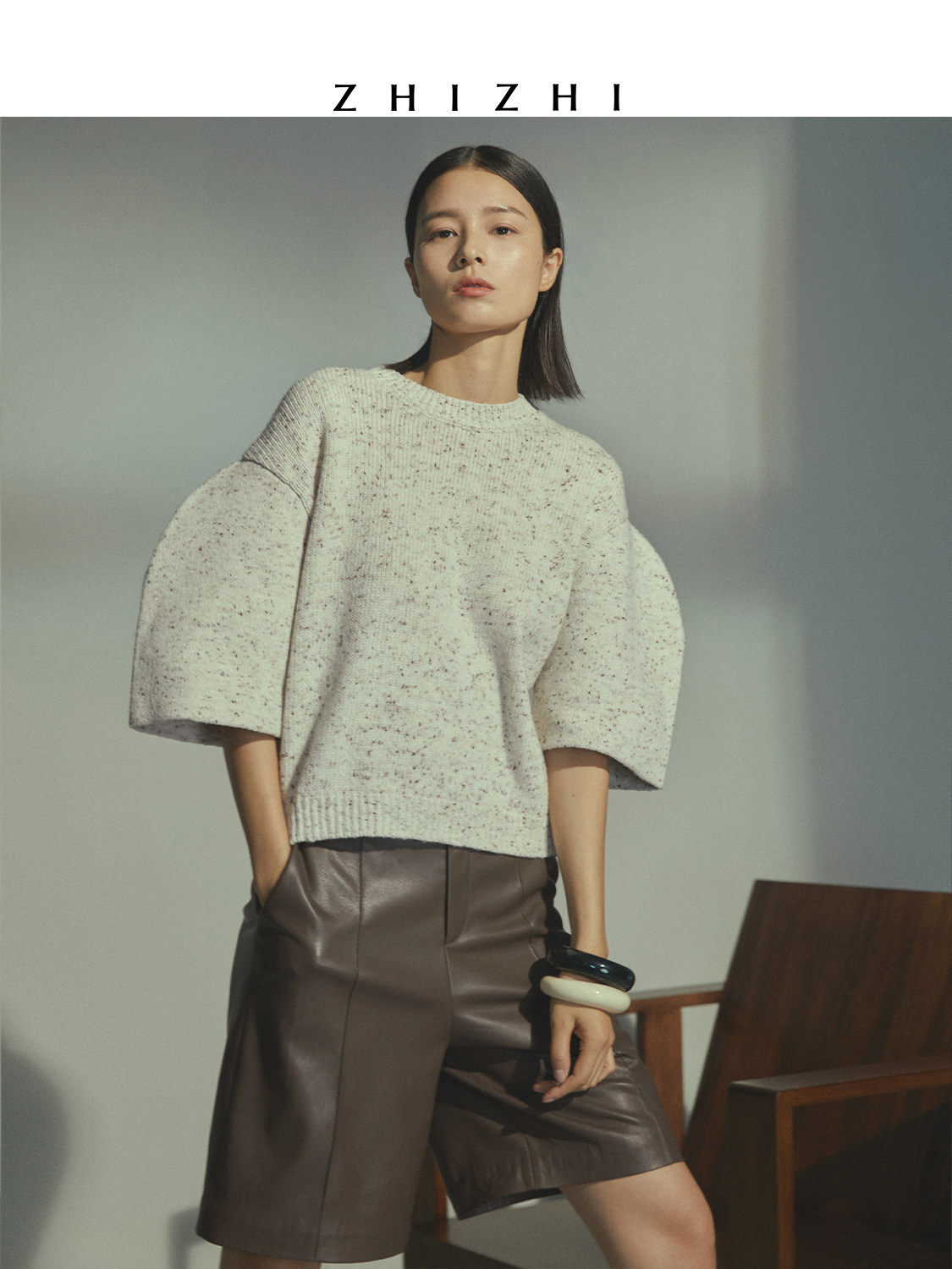 ZHIZHI Zhizhi Pear Blossom Sweater Women's Design Sense Niche 2021 Spring New Loose Retro Puff Sleeves