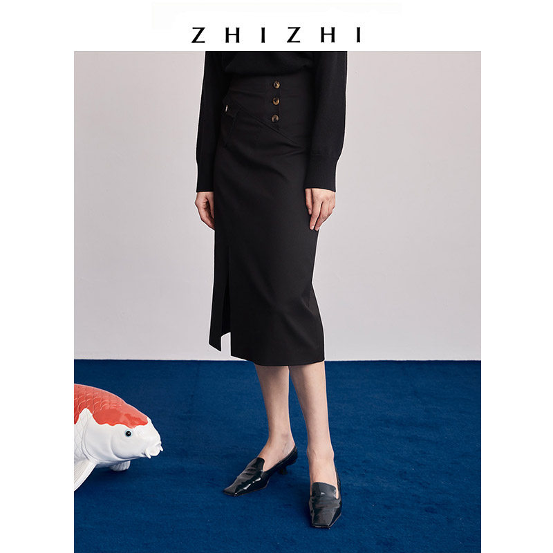 ZHIZHI致知/采苓 a字半身裙女春秋2021新款不规则黑色开叉设计感|ruв категории Женская одежда, юбка - от Buy2taobao.com для оказания профессиональной услуги покупки агента Taobao