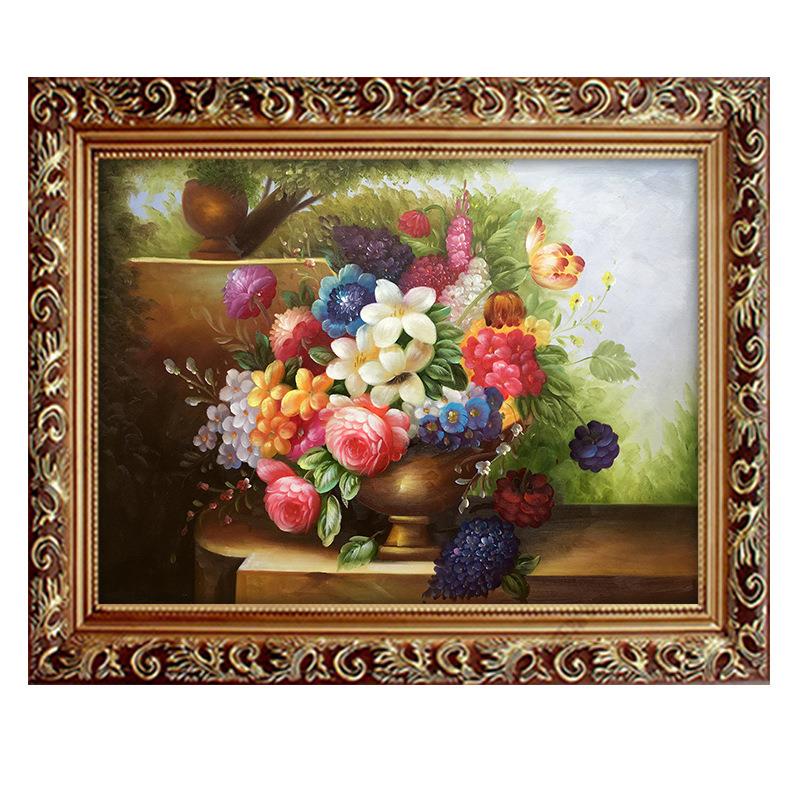挂画美式现代客厅装饰画欧式壁画卧室花卉有框画餐厅油画牡丹花