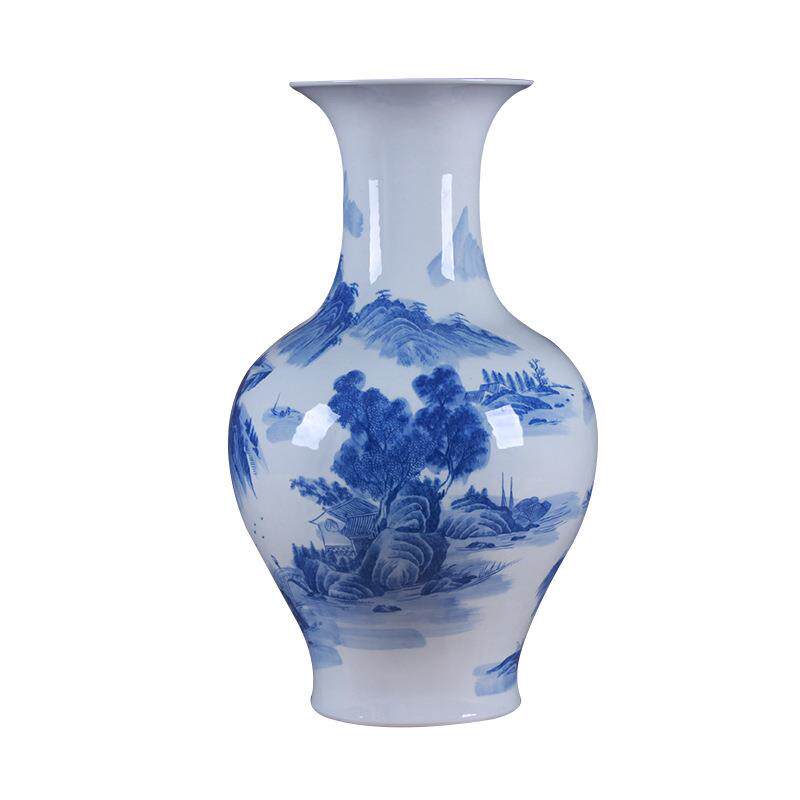 景德镇陶瓷器花仿古青花山水灯笼新中式家居饰品电视柜摆件
