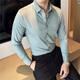 蓝色条纹衬衫 男长袖 商务休闲轻奢无痕免熨烫抗皱刺绣内搭衬0130r