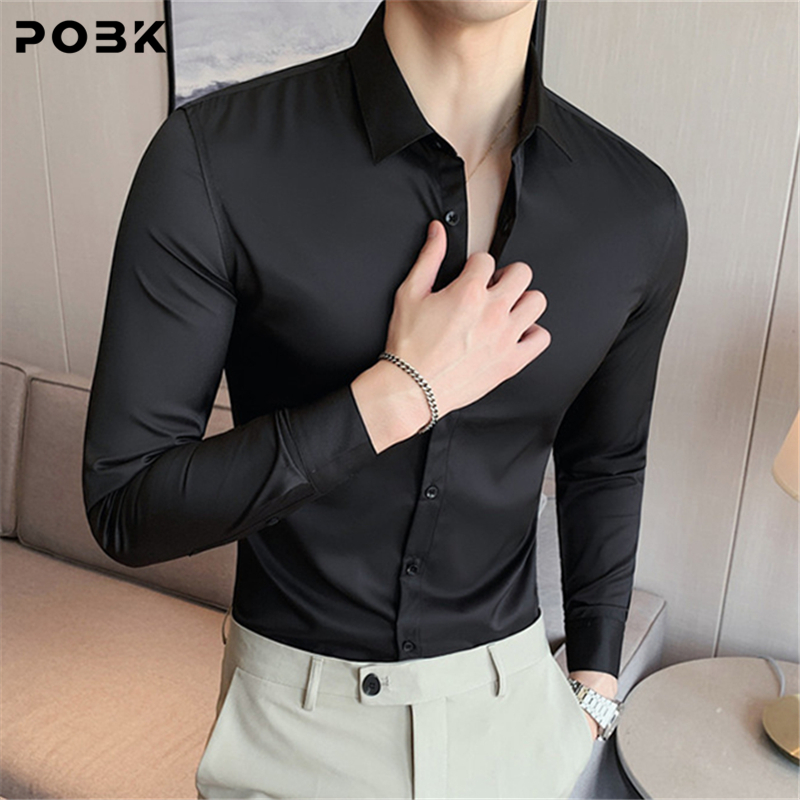 高级感黑色衬衫男长袖修身商务休闲正装西装内搭免熨烫抗皱男士衬
