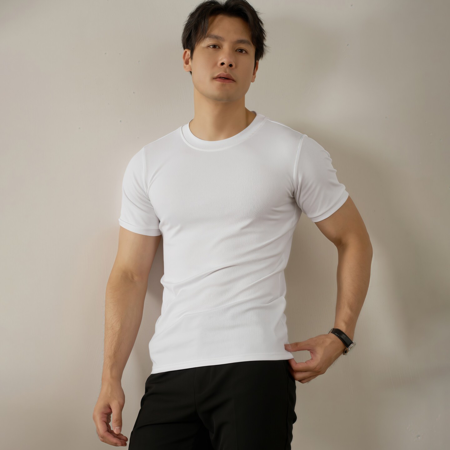 高级感白色打底衫男纯棉短袖圆领内搭修身男士薄款贴身t恤可外穿