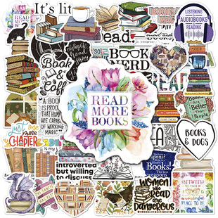 多读书爱上阅读贴纸ins风高级感励志英文简约卡通书籍贴画行李箱