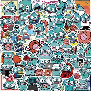 丑鱼人鱼汉吨表情包贴纸diy笔记本手账儿童可爱酷企鹅三丽欧贴画