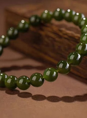 纯天然和田玉手串女男冰晴水手串散珠真玉石青白玉晴水绿手链女款